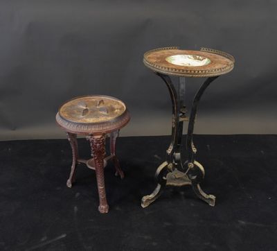 two small tables with a small table top and a small table on a black surface