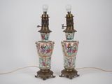 pair of antique chinese vase lamps with hand painted floral designs