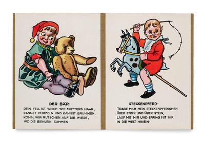 two cards with pictures of a boy and a teddy bear