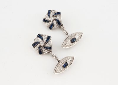 pair of sapphire and diamond cufflinks