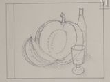 un dessin représentant une pomme et un verre de vin