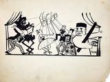 an old drawing of a group of people on a stage