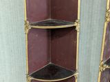 pair of antique painted corner shelves with gold leaf decoration