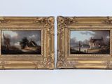 pair of 19th century oil on canvas paintings of a farm scene