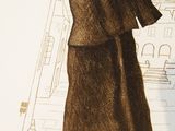 a drawing of a man in a hat and coat