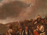 a painting of a group of people standing in a field