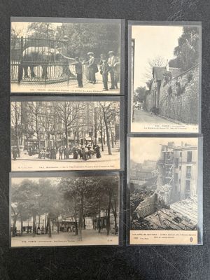 several old black and white photos of people in a park