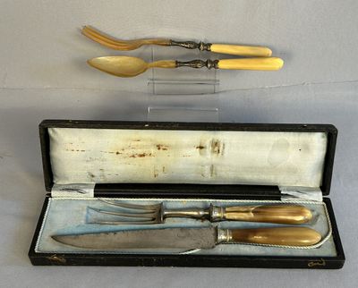 two knives and a fork in a case on a table