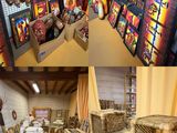 many pictures of a room with a variety of items on the wall