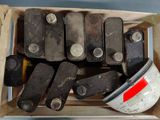 a box full of old skateboards and other skateboard parts
