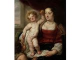 une image d'une peinture représentant une femme tenant un bébé