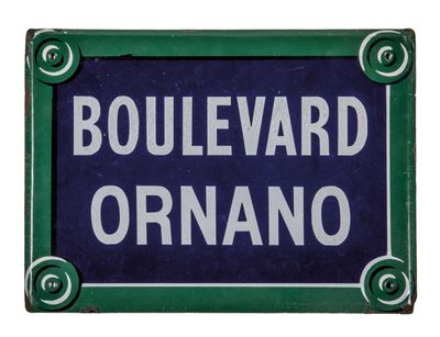 an old blue and green street sign with the word boulevard ornano on it