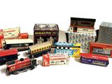 many different types of toy trains on display