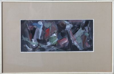 framed and matted picture of a painting of a group of objects
