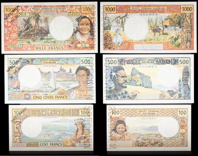 four different bank notes with a picture of a man and a woman on them
