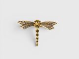 a gold dragonfly broochle with diamonds on it