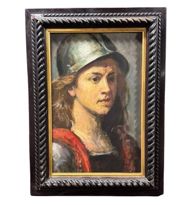 portrait d'un jeune homme portant un chapeau argenté et un gilet rouge