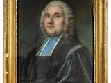 portrait of a man in a black coat with a blue sash
