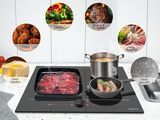 a picture of a stove top with various foods on it
