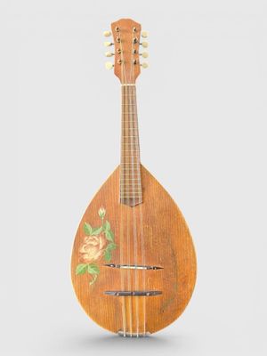 un gros plan d'une mandoline sur fond blanc