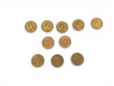 FRANCE 10 pièces de 20 francs or dont : - Photo 1