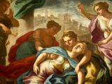 an image of a painting of a woman laying on a man ' s lap