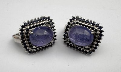 Boucles d'oreilles argent 925 dormeuses serties d'un cabocho…