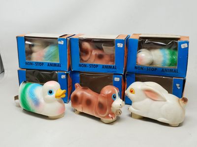 SINGAPORE v.1970, 6 animaux plastique, battery toys Non-Stop…