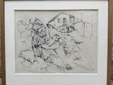 dessin représentant un homme à cheval, avec un chien devant lui