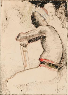 l'image d'un dessin représentant un homme assis sur une chaise