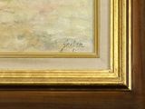 an image of a painting of a man riding a horse in a field