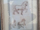 framed drawing of a horse and foal in a wood frame