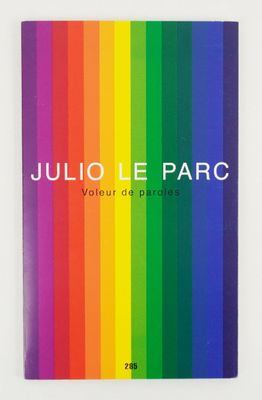 the cover of a book with a rainbow striped background