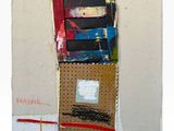 a painting of a stack of books on a wall