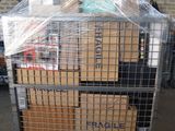 a cart with boxes on top of it in a warehouse