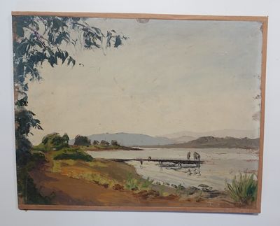 Ecole française du XXe siècle Bord de rivière Huile sur pann…