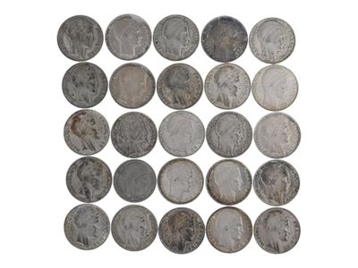 Vingt-cinq pièces de 1 francs en argent Turin. Usures. - Photo 1