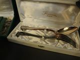 a silver spoon and two spoons in a box