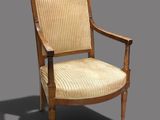 l'image d'une chaise en bois avec une assise rembourrée de couleur beige