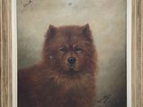 une peinture à l'huile représentant un chien, encadrée et accrochée au mur