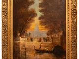 an image of a painting of a boat on a river