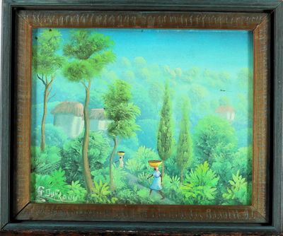 un tableau représentant une femme avec un panier sur la tête