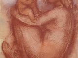 dessin représentant une femme tenant un enfant sur ses genoux