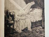 a picture of a drawing of a woman laying on a bed