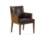 an image of a brown leather chair with a wooden frame