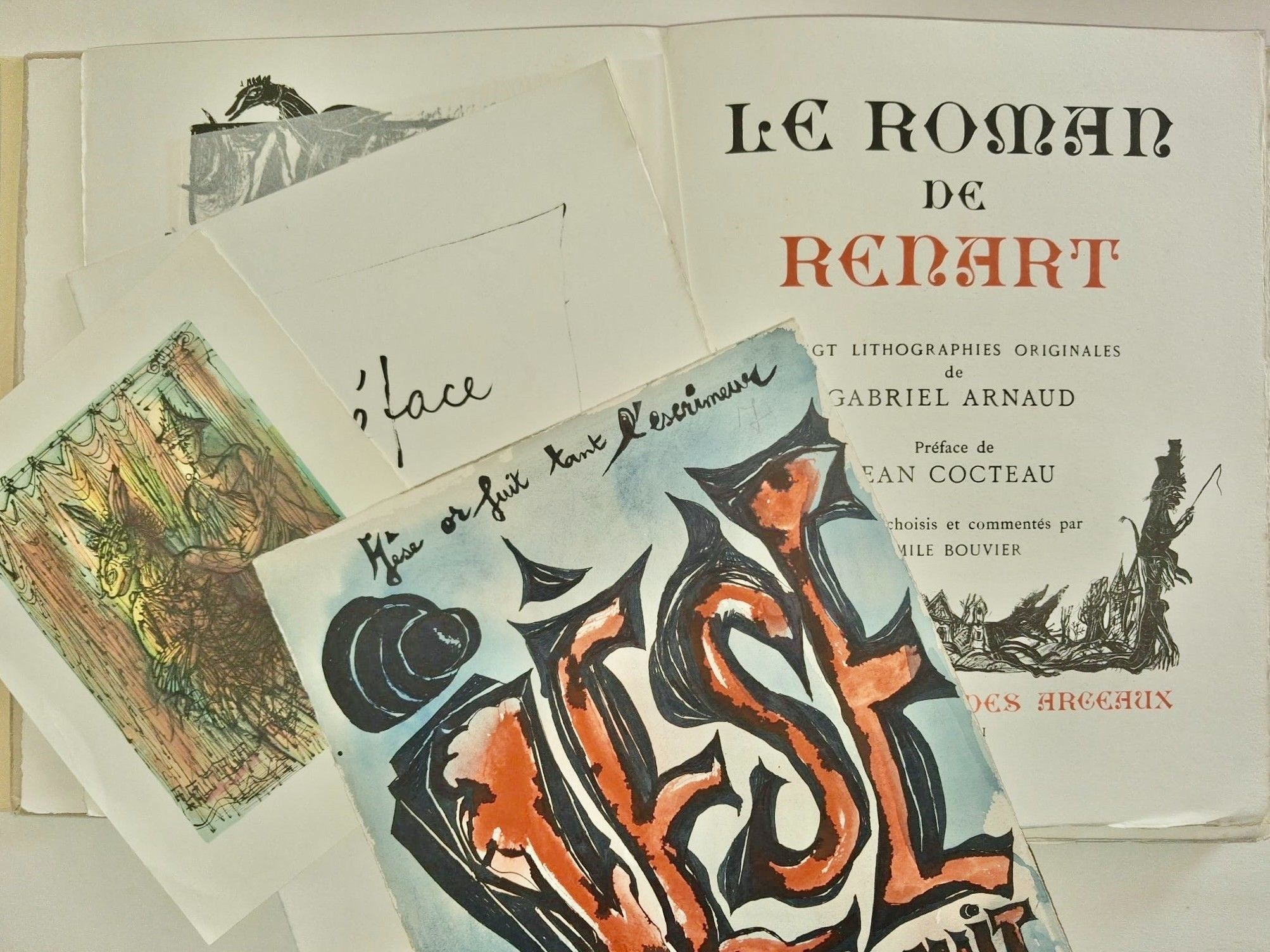 "Le Roman de Renart", avec 20 lithographies originales en pleine page de Gabriel ARNAUD, préface de Jean COCTEAU avec...
