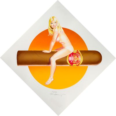an image of a woman sitting on top of a cigar