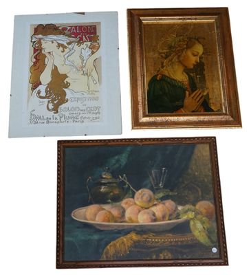 Trois REPRODUCTIONS : Mucha, Muraton et Botticelli. 50 x 40 cm environ - Photo 1