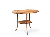 une table ovale avec deux étagères de chaque côté