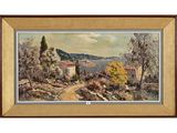 an image of a painting of a landscape with a house and trees